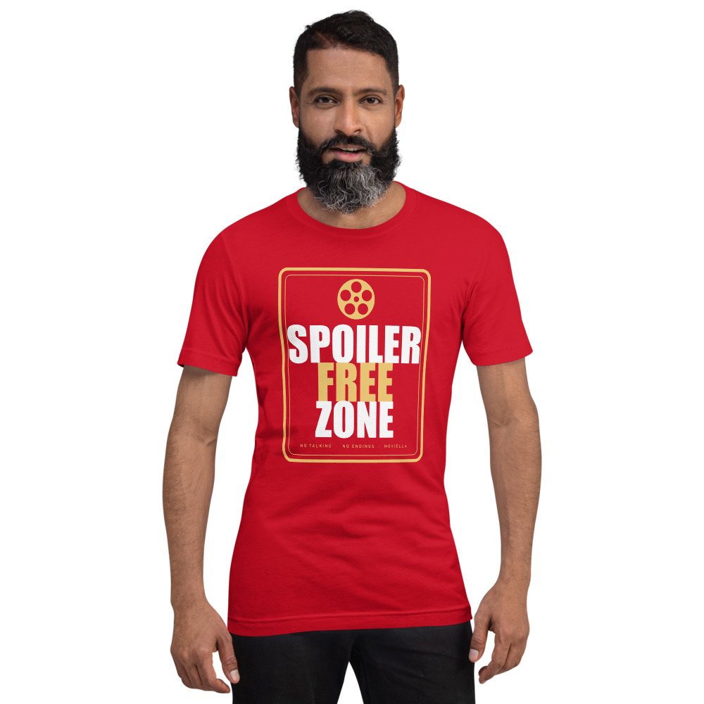 Moviella Spoiler Free Zone Cinema Tee Front