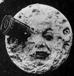 The moon with a rocket lodged in its eye, from A Trip to the Moon (1902)