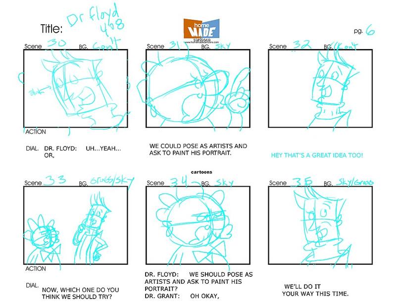 A hand-drawn storyboard sheet with sketched panels