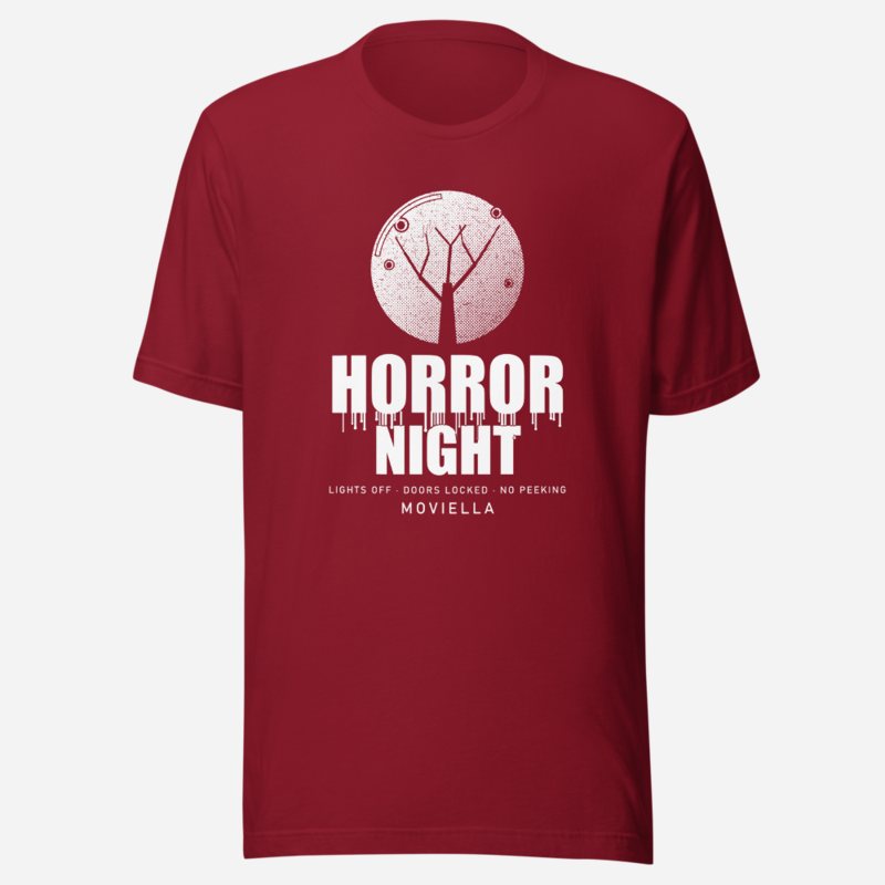 Moviella Horror Night Screening Room Tee Cardinal