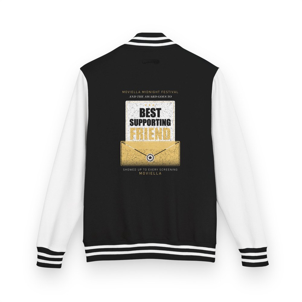 Moviella Best Supporting Friend Varsity Jacket Jet Black/Arctic White