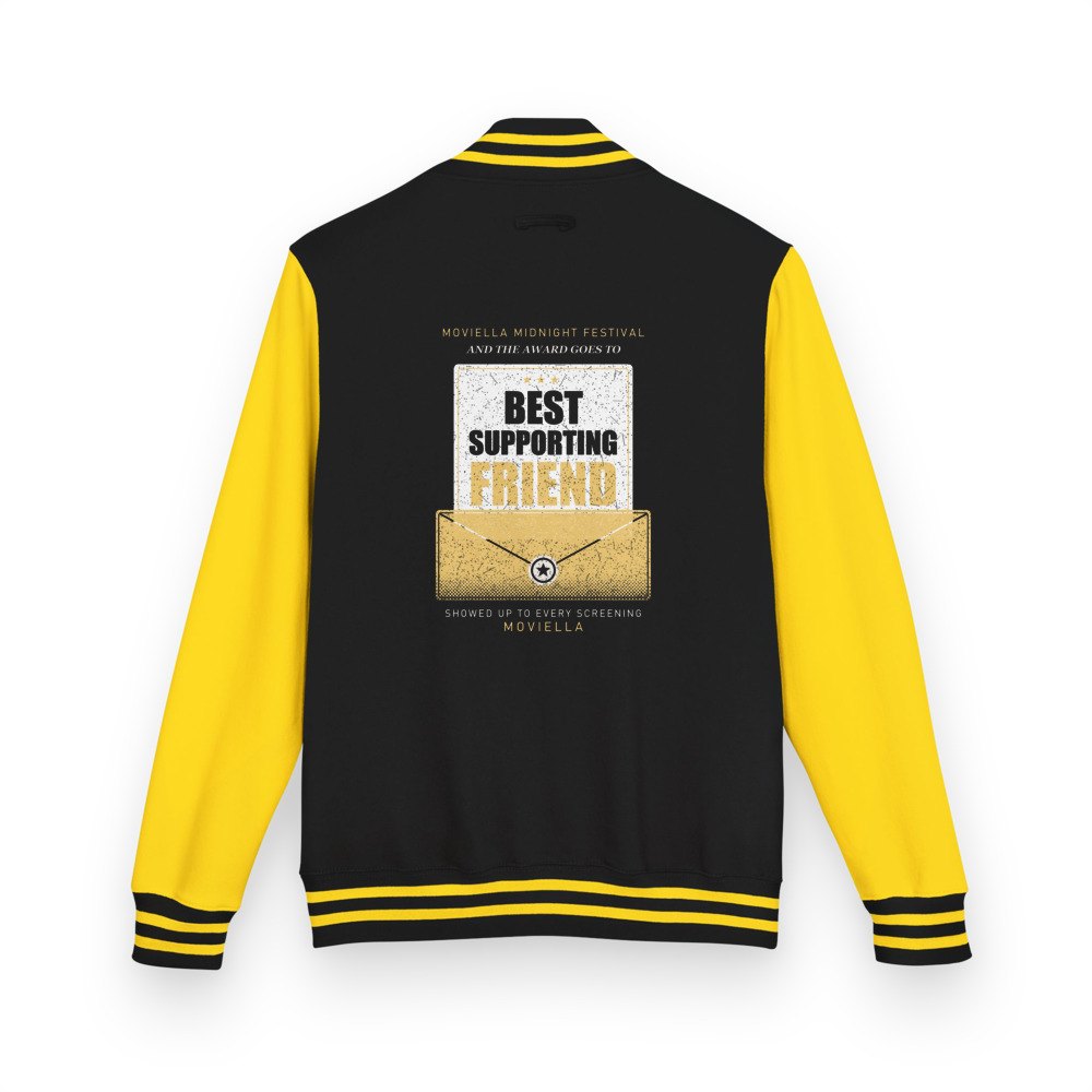 Moviella Best Supporting Friend Varsity Jacket Jet Black/Sun Yellow