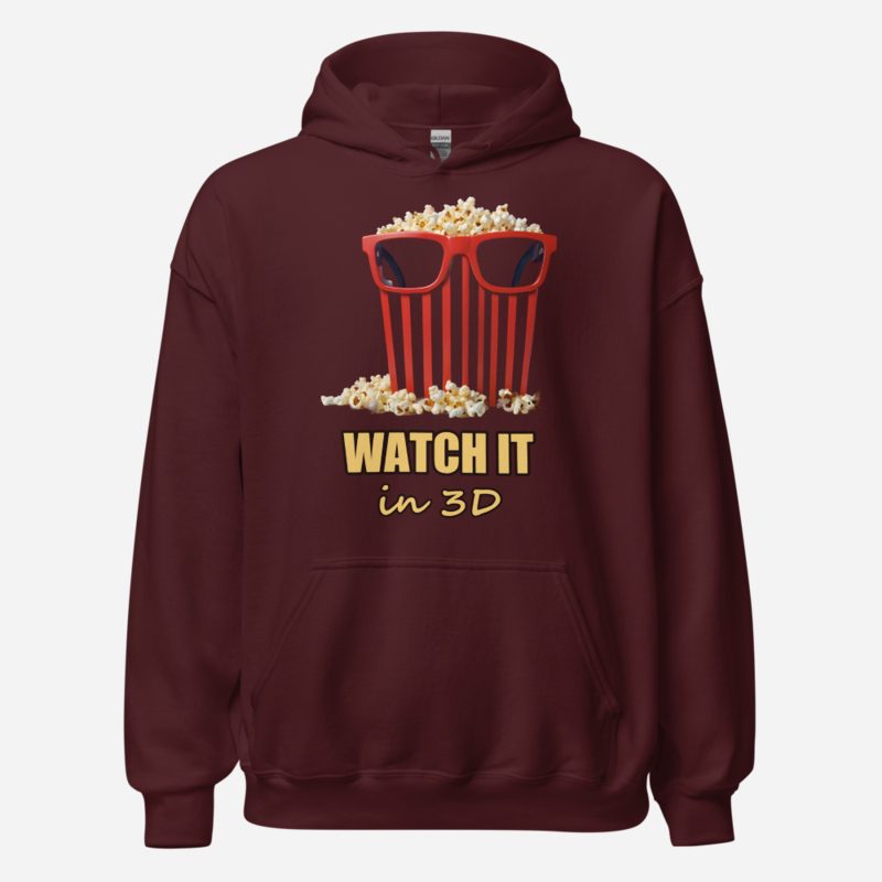 Moviella Watch It In 3D Glasses Hoodie Maroon