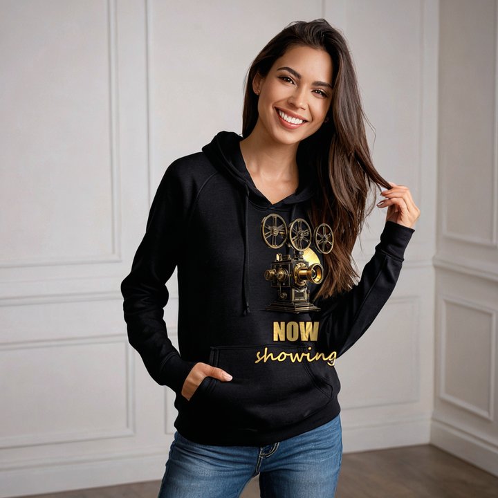 Moviella Now Showing Projector Hoodie in Black
